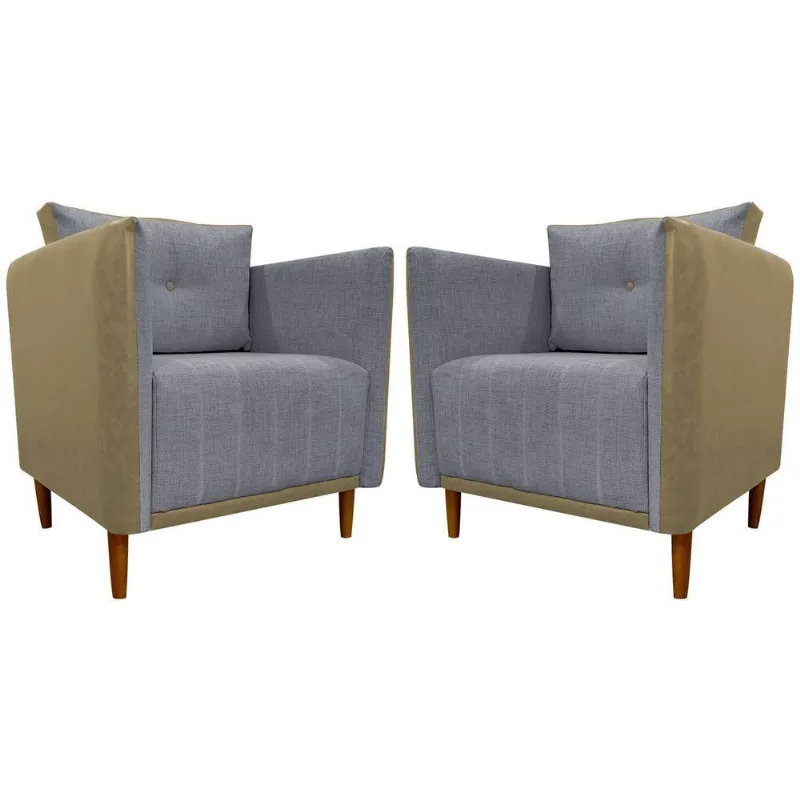 Kit 2 Poltronas Decorativa Para Sala Recepção Consultório Aviv Luxo Corino E Linho