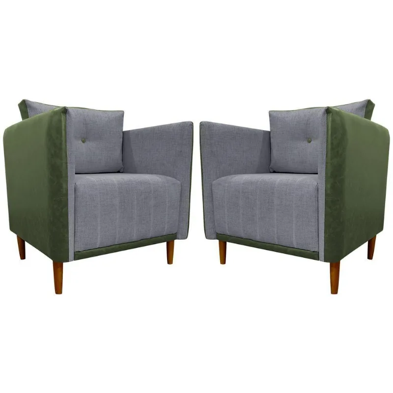 Kit 2 Poltronas Decorativa Para Sala Recepção Consultório Aviv Luxo Corino E Linho