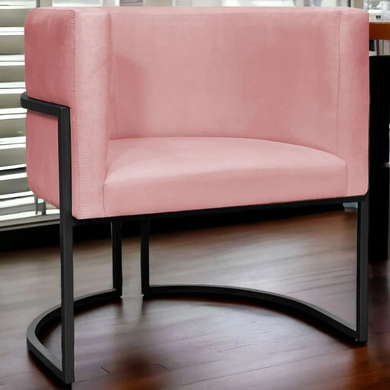 Poltrona Luna Suede Cores Base De Ferro Preta - Rosê, Suede