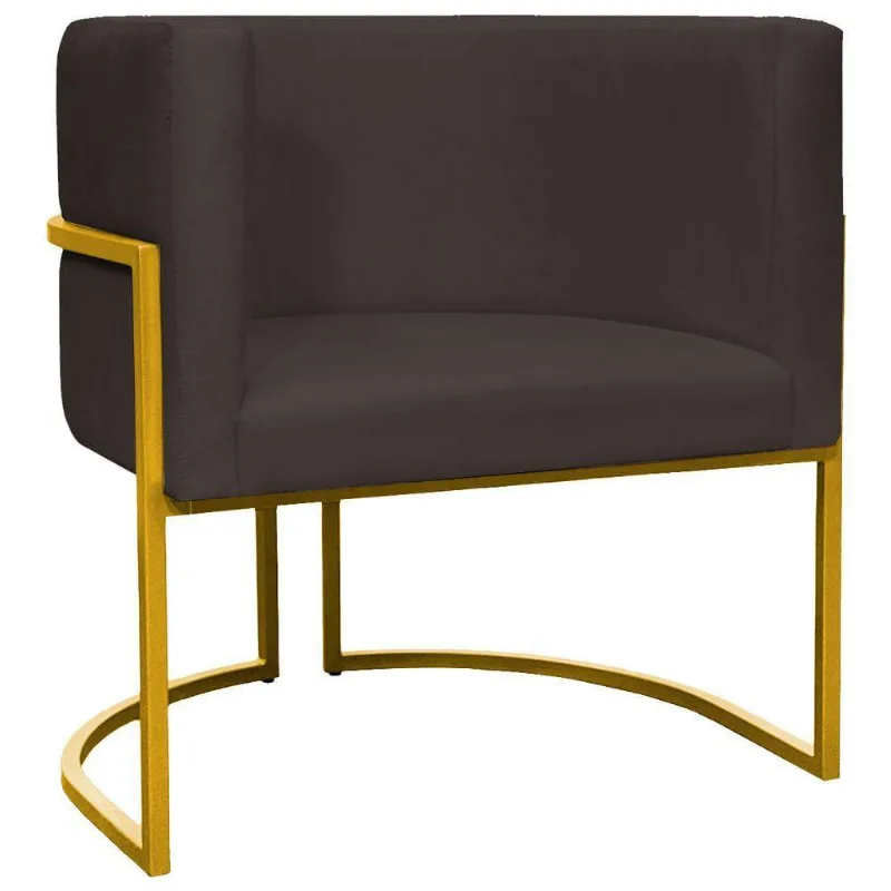 Poltrona Decorativa Recepção Luna Suede Cores Base De Ferro Dourada - Marrom, Suede