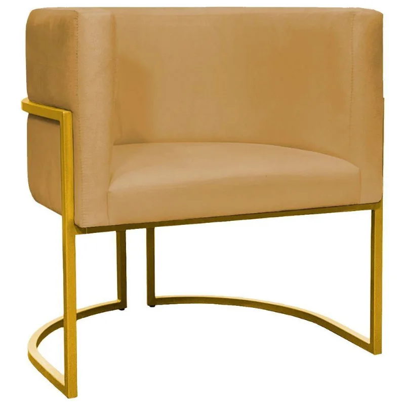 Poltrona Decorativa Recepção Luna Suede Cores Base De Ferro Dourada - Mostarda, Suede