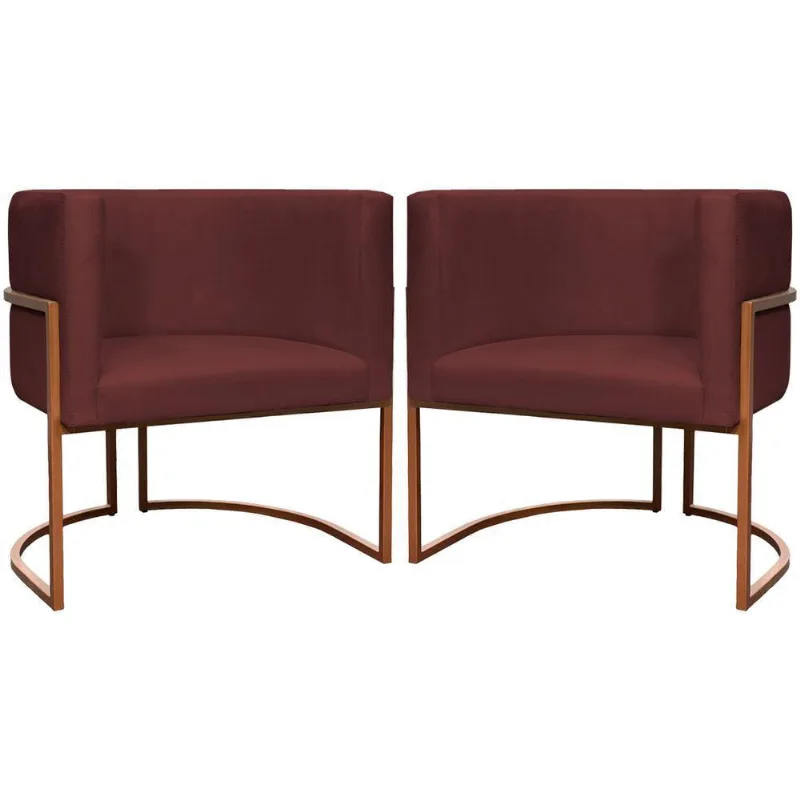 Kit 2 Poltronas Para Sala De Recepção Luna Suede Cores Base De Ferro Bronze - Bordô, Suede