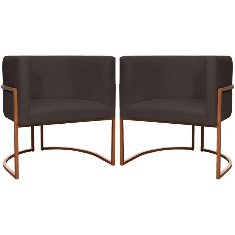 Kit 2 Poltronas Para Sala De Recepção Luna Suede Cores Base De Ferro Bronze - Marrom, Suede