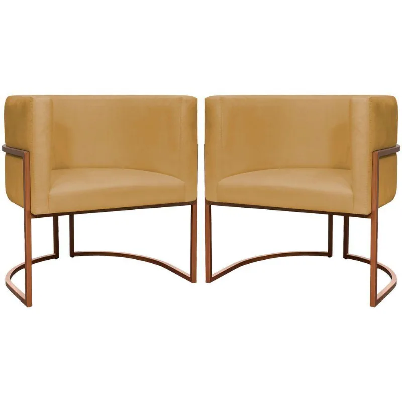 Kit 2 Poltronas Para Sala De Recepção Luna Suede Cores Base De Ferro Bronze - Mostarda, Suede