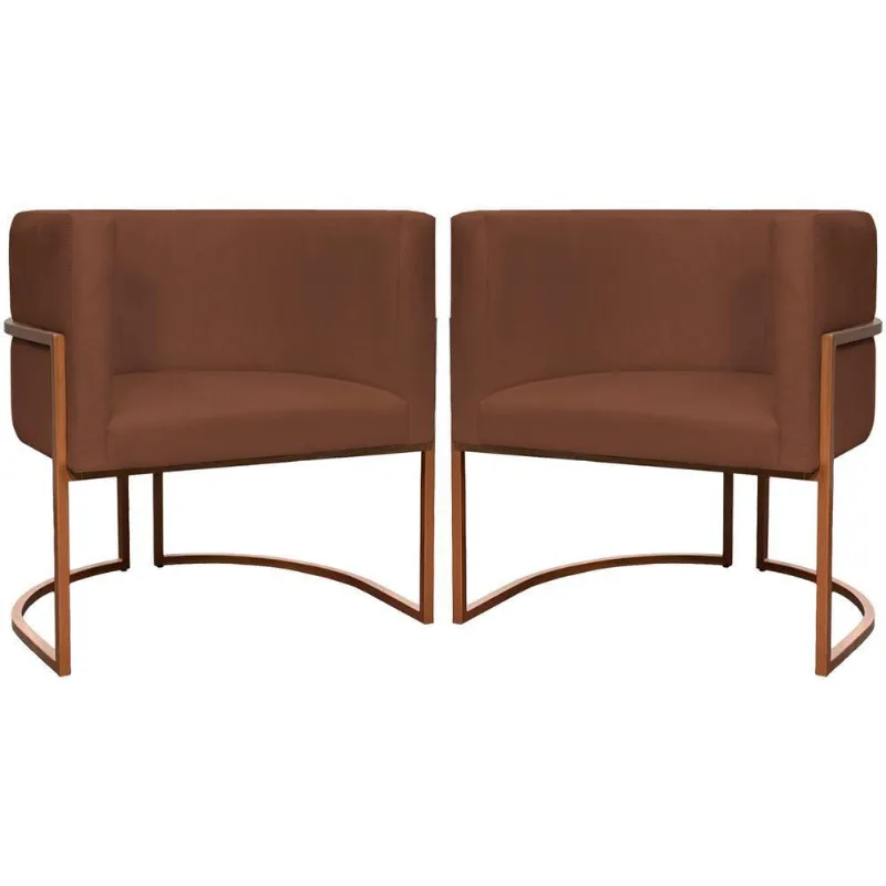 Kit 2 Poltronas Para Sala De Recepção Luna Suede Cores Base De Ferro Bronze - Terracota, Suede