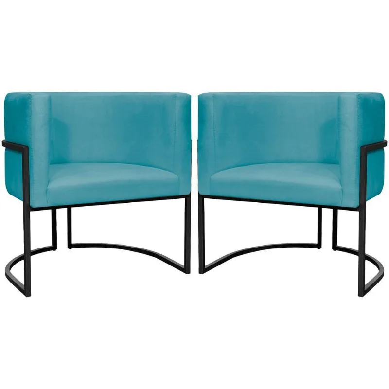 Kit 2 Poltronas Luna Suede Cores Base De Ferro Preta - Azul-turquesa, Suede