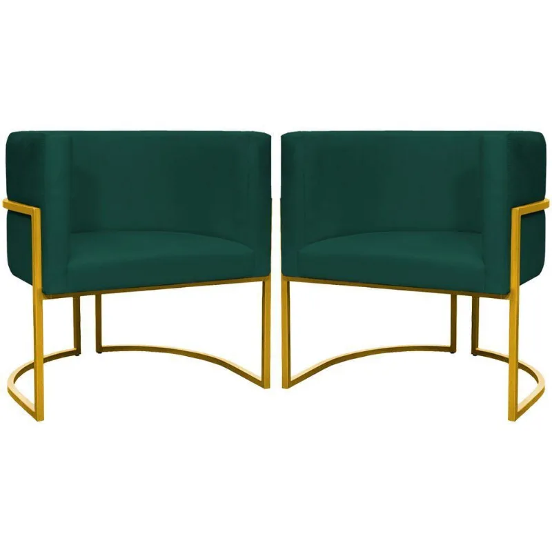 Kit 2 Poltronas Cadeira Para Sala De Luna Suede Cores Base Dourada - Verde, Suede