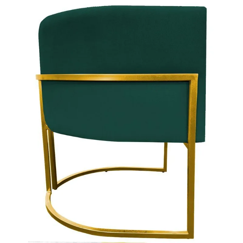 Poltrona Decorativa Recepção Luna Suede Cores Base De Ferro Dourada - Verde, Suede