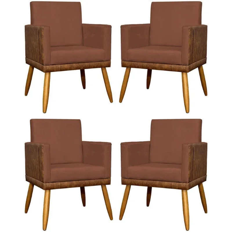 Kit 4 Poltronas Modernas Lis Corino e Pé 30cm - Terracota Suede Corino