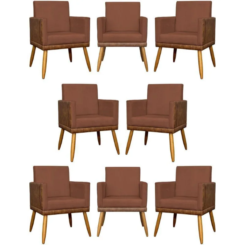 Kit 8 Poltronas Decorativas Modernas Para Recepção Lis Corino Pé 30 Cm - Terracota Suede Corino