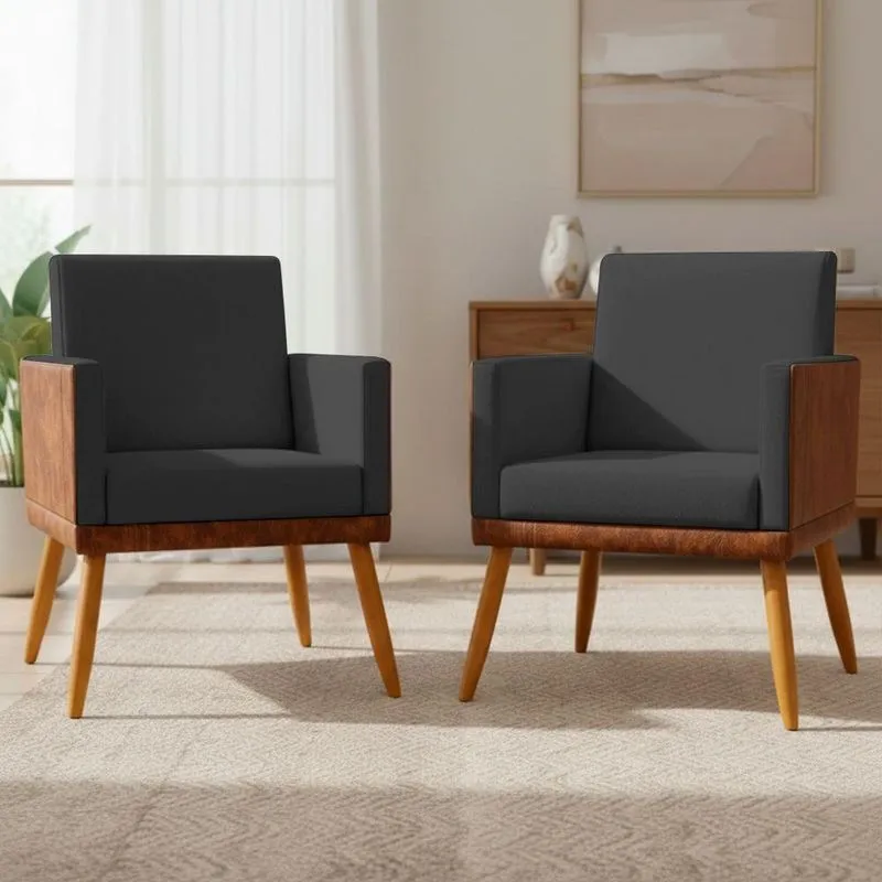 Kit 2 Poltronas Decorativas Lis Assento Confortável Linho Marrom Clique & Decore