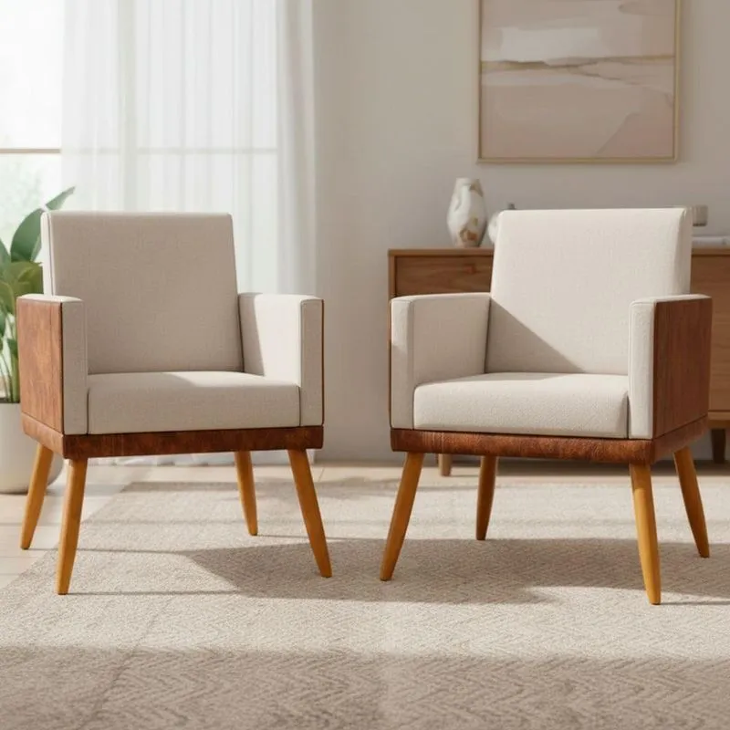 Kit 2 Poltronas Decorativas Lis Assento Confortável Linho Marrom Clique & Decore