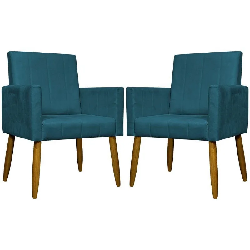 Kit 2 Poltronas Decorativas Mari Suede Pé Palito - Azul-marinho Suede