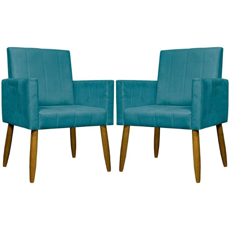Kit 2 Poltronas Decorativas Mari Suede Pé Palito - Azul-turquesa Suede