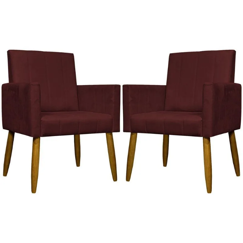 Kit 2 Poltronas Decorativas Mari Suede Pé Palito - Bordô Suede