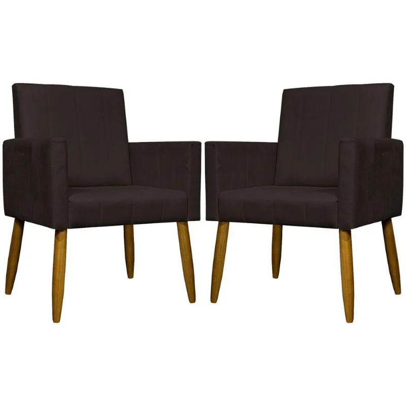 Kit 2 Poltronas Decorativas Mari Suede Pé Palito - Marrom Suede