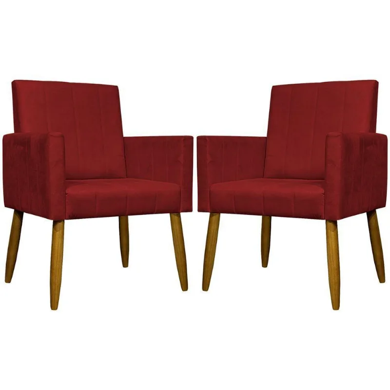 Kit 2 Poltronas Decorativas Mari Suede Pé Palito - Vermelho Suede