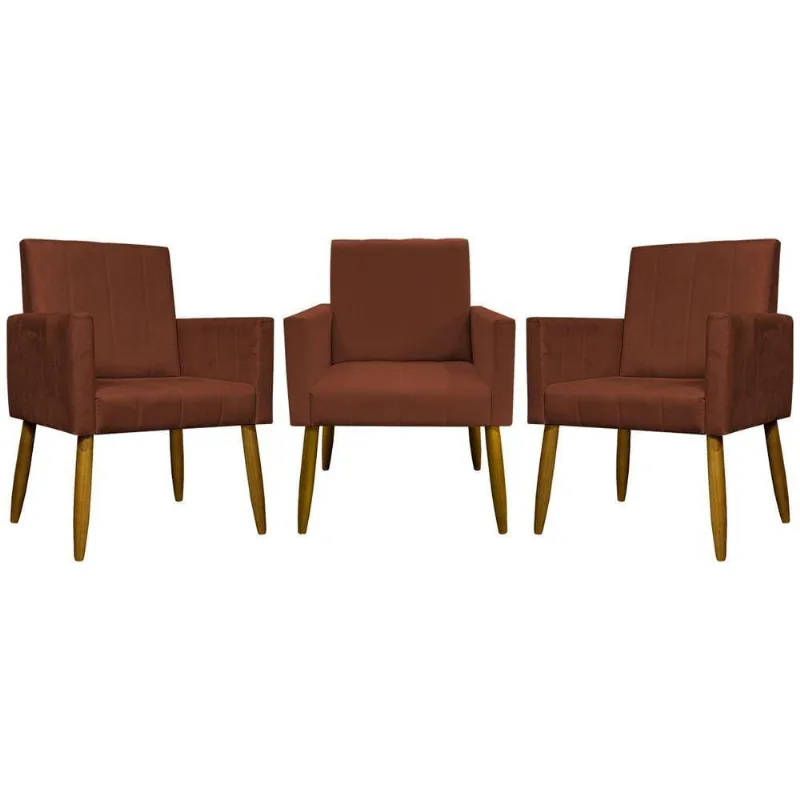 Kit 3 Poltronas Decorativas Confortáveis Mari - Terracota Suede