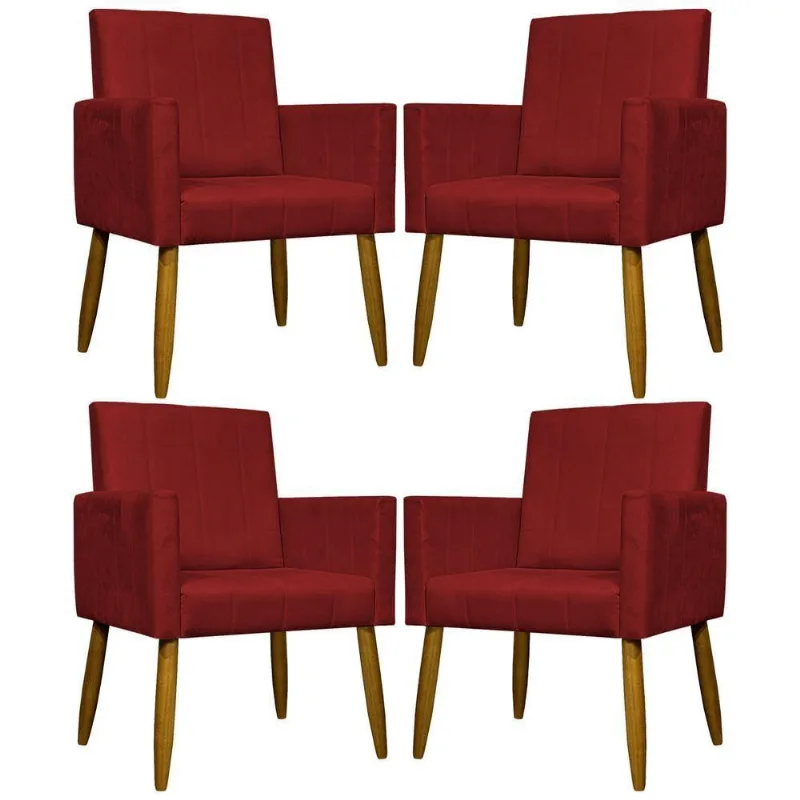 Kit 4 Poltronas Decorativa Para Sala Recepção Consultório Escritório Mari Suede