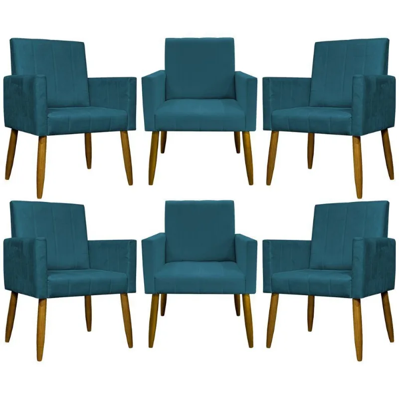 Kit 6 Poltronas Decorativas Mari - Azul-marinho Suede