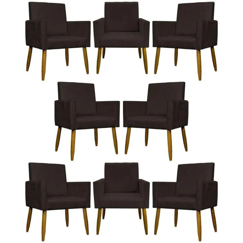 Kit 8 Poltronas Decorativas Mari Pé Palito Castanho - Marrom Suede