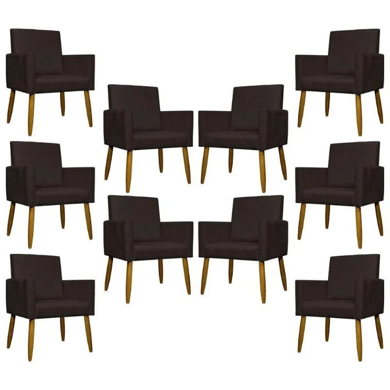 Kit 10 Poltronas Decorativas Mari Pé Palito Castanho - Marrom Suede