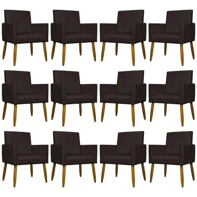 Kit 12 Poltronas Decorativas Mari Pé Palito Castanho - Marrom Suede