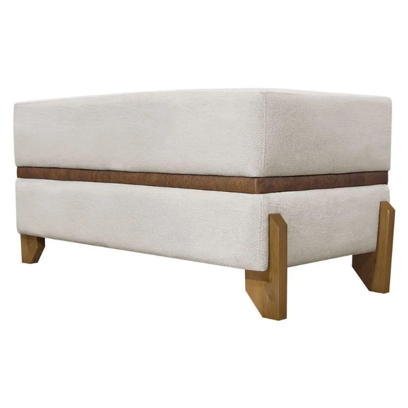 Puff Recamier Kodama Para Cama De Solteiro 100cm Pé Castanho Bege Bouclé