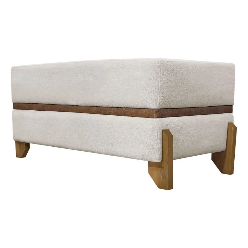 Puff Recamier Kodama Para Cama Queen 150cm Pé Castanho Bege Bouclé