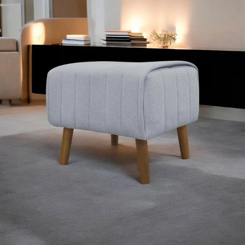 Puff Decorativo Retangular Verso Bouclé Premium - Cinza Buclê