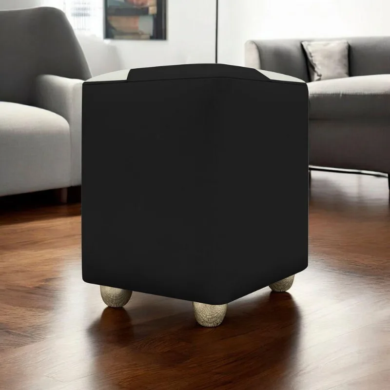 Puff Decorativo Quadrado Penteadeira Urban - Preto-Bege Corino