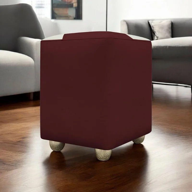 Puff Decorativo Quadrado Penteadeira Urban - Bordo-Bege Corino