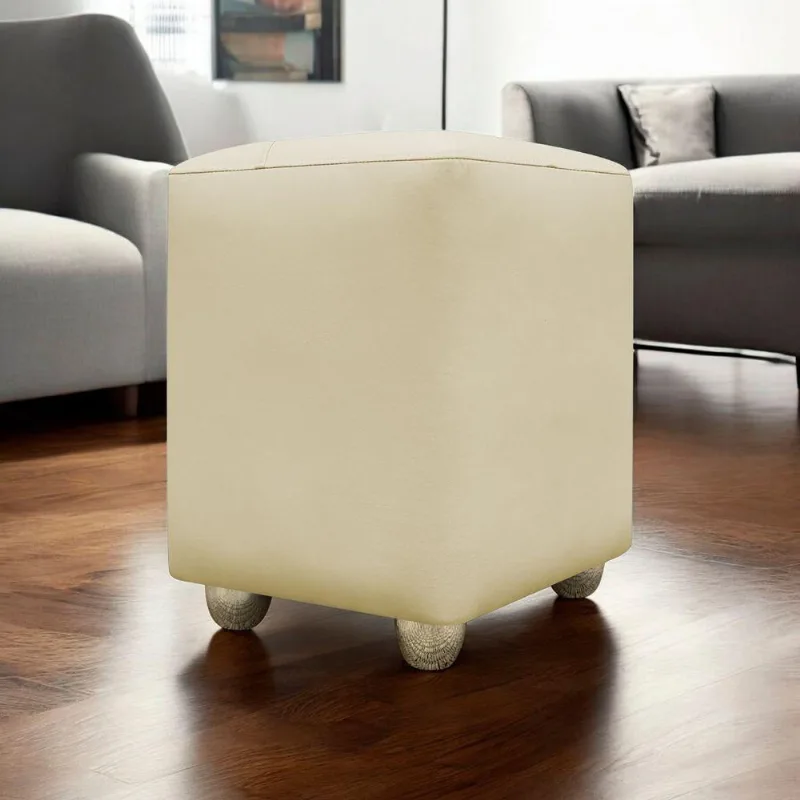 Puff Decorativo Quadrado Penteadeira Urban - Bege-Bege Corino