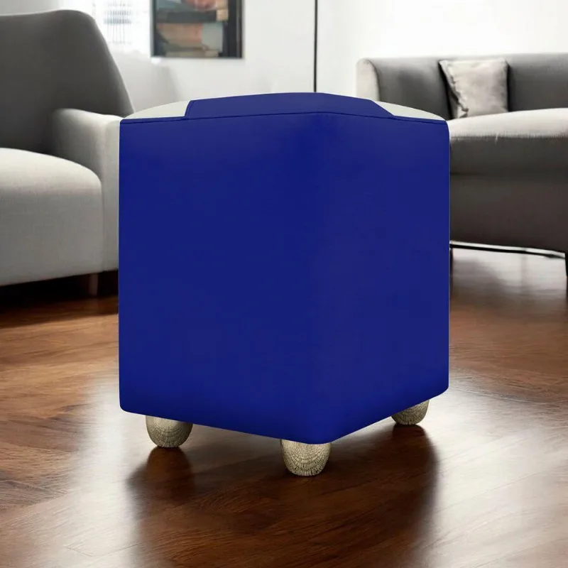 Puff Decorativo Quadrado Penteadeira Urban - Azul Royal-Bege Corino