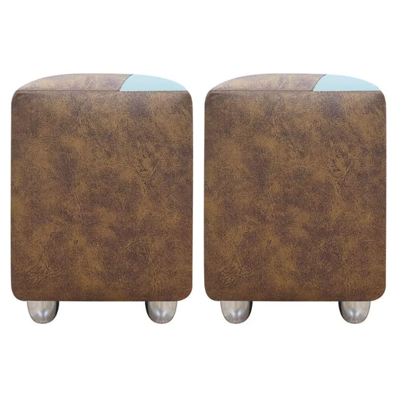 Kit 2 Puffs Decorativos Quadrado Urban - Peroba-Bege Corino