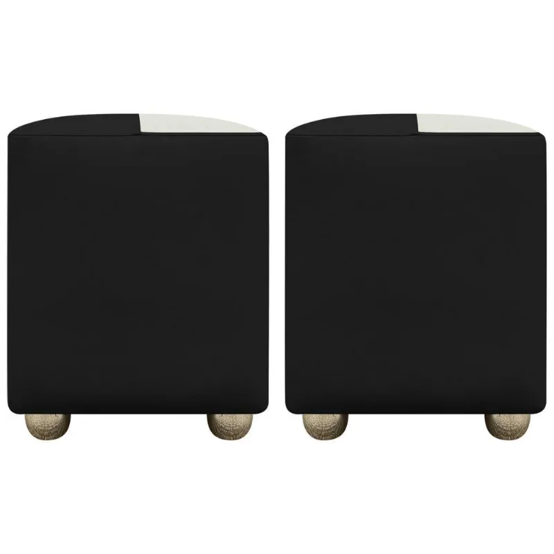Kit 2 Puffs Decorativos Quadrado Urban - Preto-Bege Corino
