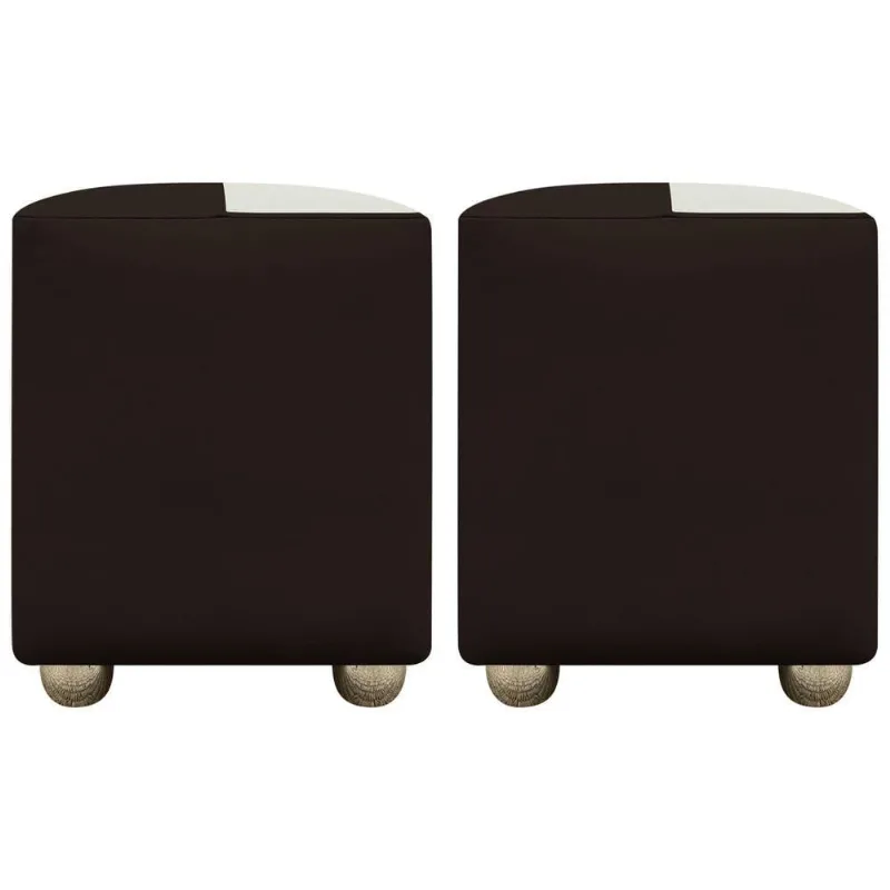 Kit 2 Puffs Decorativos Quadrado Urban - Marrom-Bege Corino