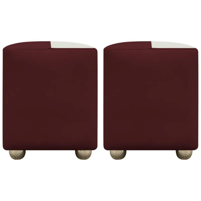 Kit 2 Puffs Decorativos Quadrado Urban - Bordo-Bege Corino