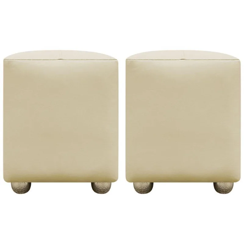 Kit 2 Puffs Decorativos Quadrado Urban - Bege-Bege Corino