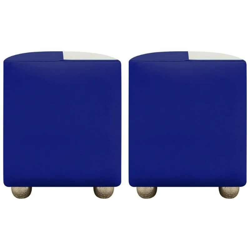 Kit 2 Puffs Decorativos Quadrado Urban - Azul Royal-Bege Corino