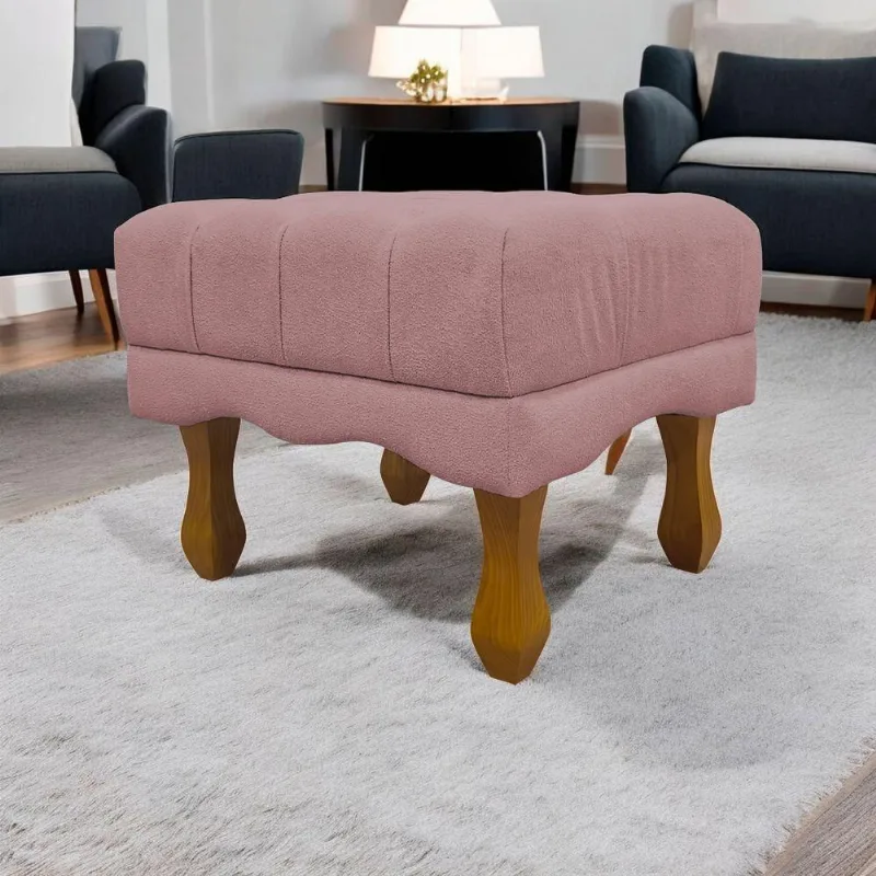 Puff Decorativo Retangular Duque Bouclé Premium Capitonê - Rose Buclê