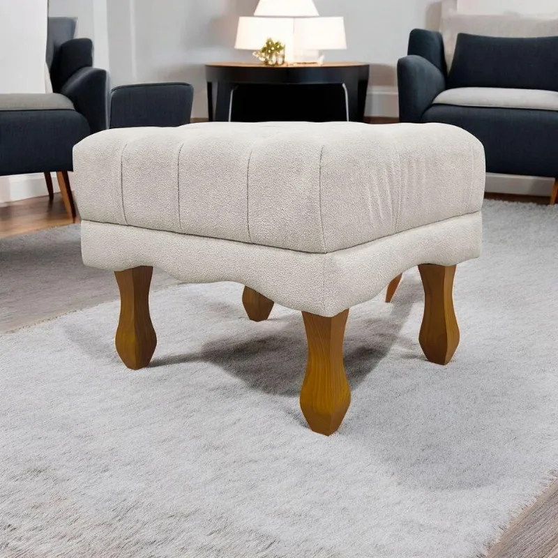 Puff Decorativo Retangular Duque Bouclé Premium Capitonê - Bege Buclê