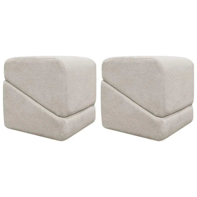 Kit 2 Puff Decorativo Para Sala Sense Boucle Persa Bege Bouclé