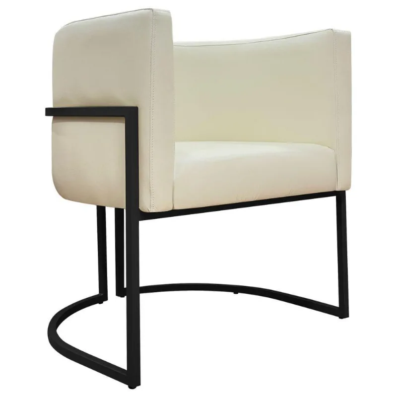 Poltrona Decorativa Recepção Luna Base De Ferro Preta - Bege Corino