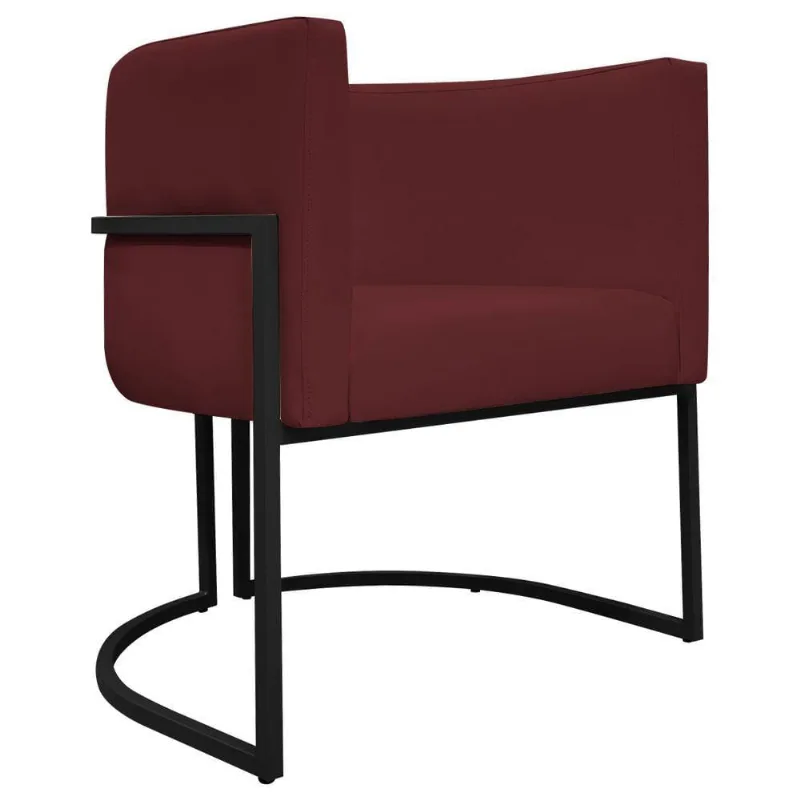Poltrona Decorativa Recepção Luna Base De Ferro Preta - Bordo Corino