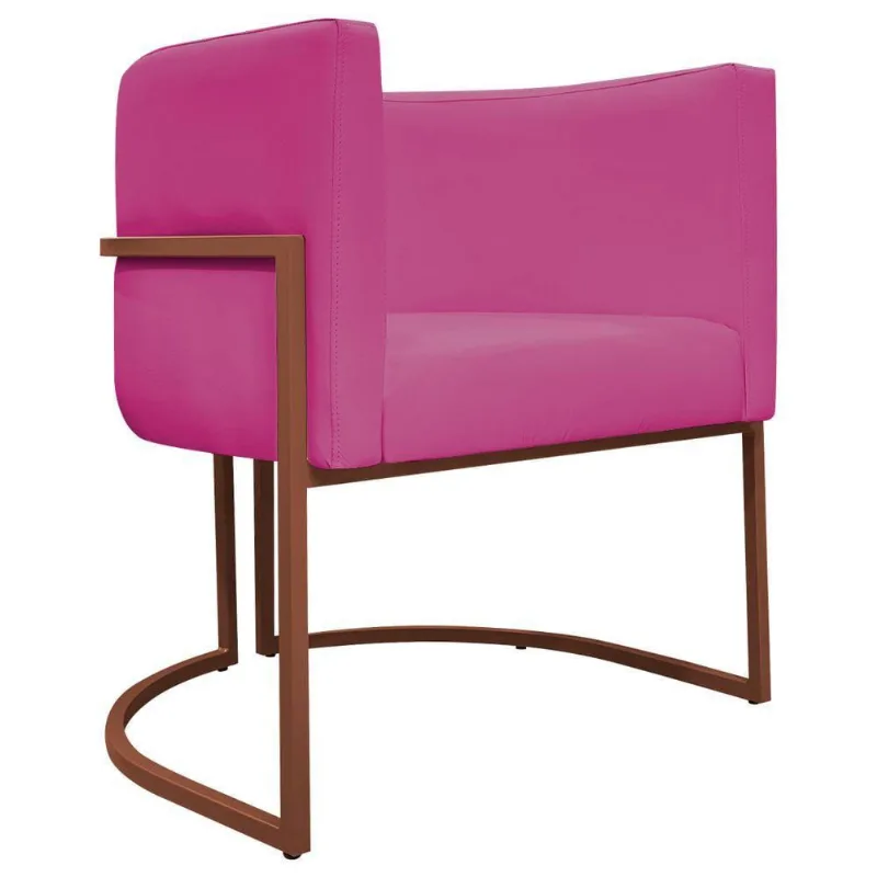Poltrona Decorativa Recepção Luna Base De Ferro Bronze - Pink Corino