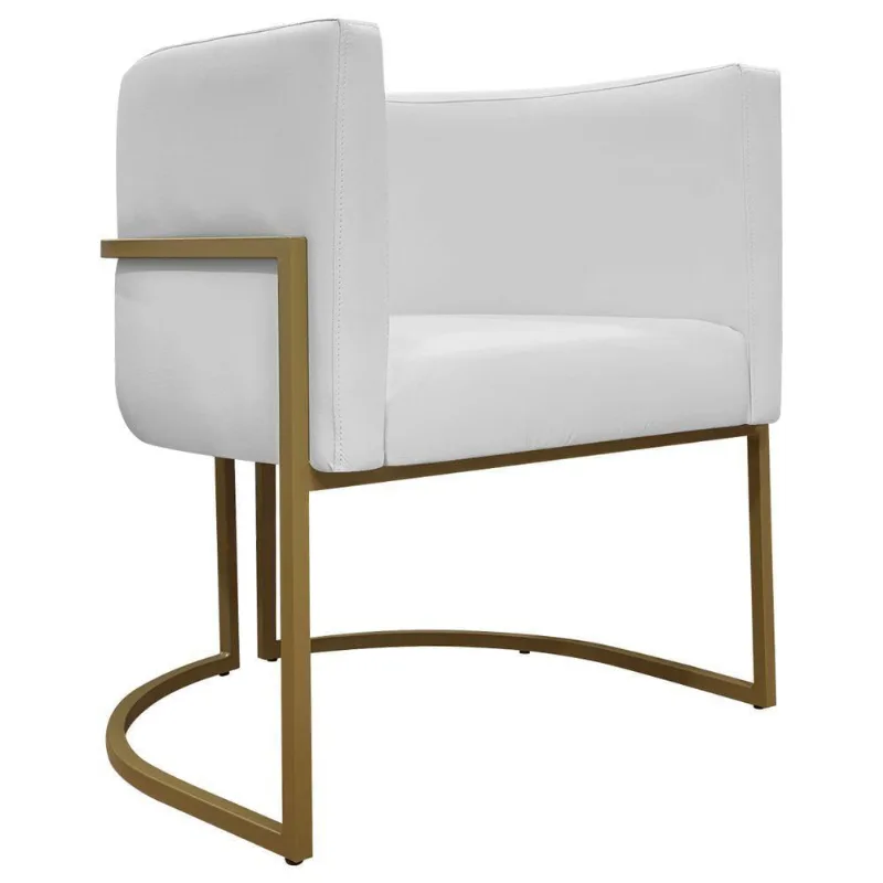Poltrona Decorativa Recepção Luna Base De Ferro Dourada - Branco Corino