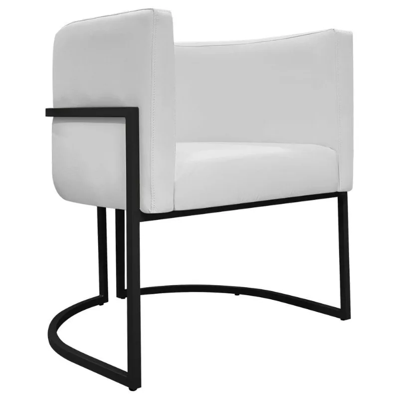 Poltrona Decorativa Recepção Luna Base De Ferro Preta - Branco Corino