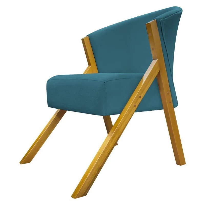 Poltrona Decorativa You Suede Braça Amadeirada - Azul-marinho Suede
