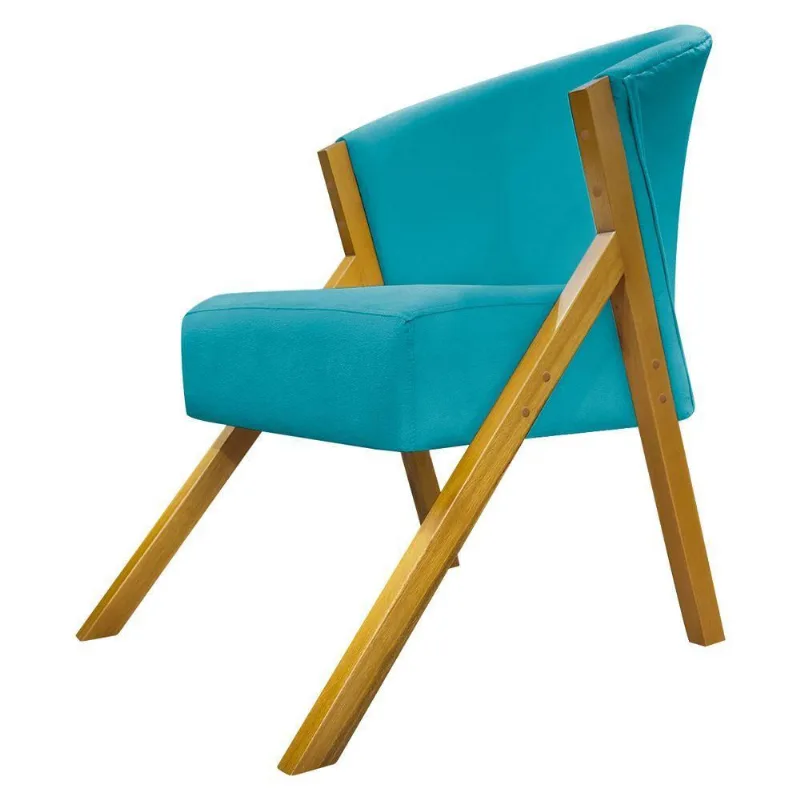 Poltrona Decorativa You Suede Braça Amadeirada - Azul-turquesa Suede